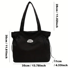 Large Capacity Shoulder Bag Zipper Drawstring Decor Storage Bag