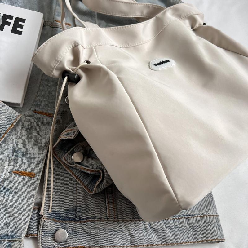 Large Capacity Shoulder Bag Zipper Drawstring Decor Storage Bag