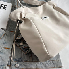 Large Capacity Shoulder Bag Zipper Drawstring Decor Storage Bag