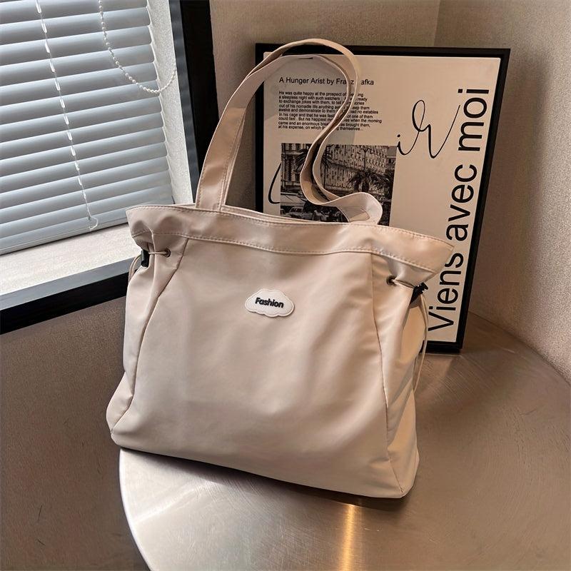 Large Capacity Shoulder Bag Zipper Drawstring Decor Storage Bag