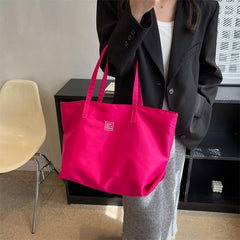 Large Capacity Solid Tote Bag Nylon Durable Shoulder Bag