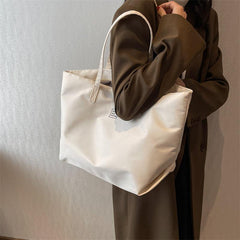 Large Capacity Solid Tote Bag Nylon Durable Shoulder Bag