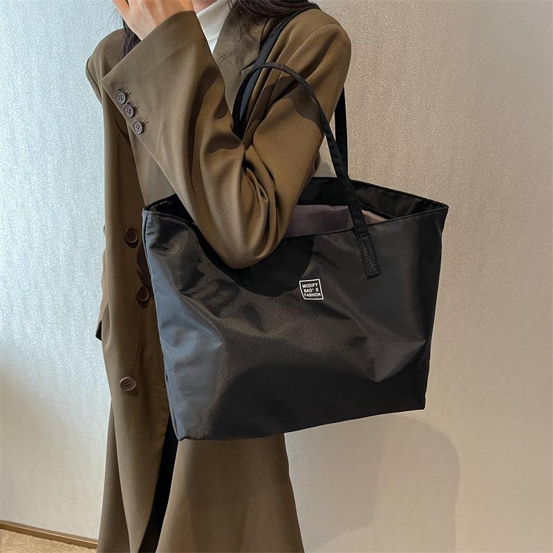 Large Capacity Solid Tote Bag Nylon Durable Shoulder Bag