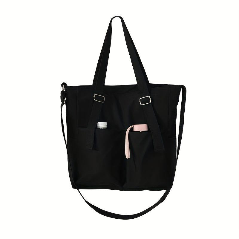 Solid Canvas Tote Bag Student Shoulder Bag Crossbody Bag