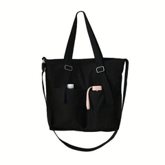 Solid Canvas Tote Bag Student Shoulder Bag Crossbody Bag