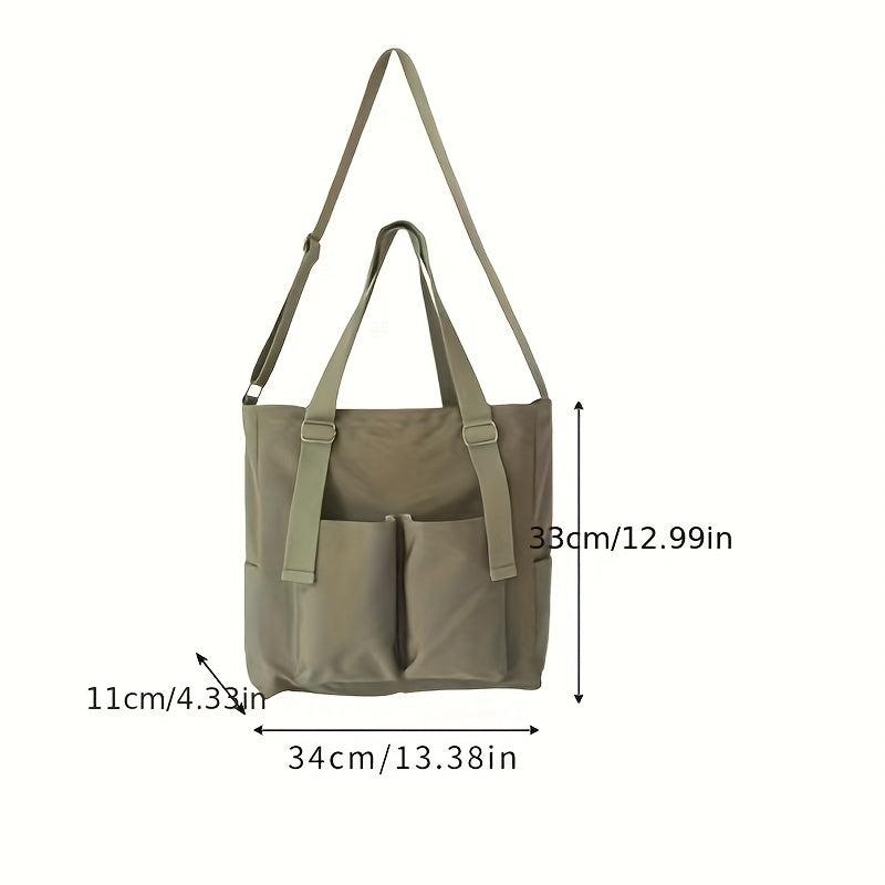 Solid Canvas Tote Bag Student Shoulder Bag Crossbody Bag