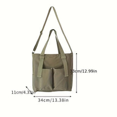 Solid Canvas Tote Bag Student Shoulder Bag Crossbody Bag