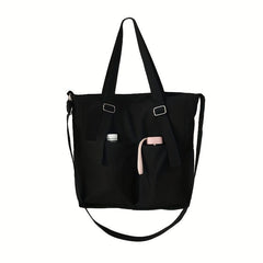Solid Canvas Tote Bag Student Shoulder Bag Crossbody Bag