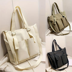 Solid Canvas Tote Bag Student Shoulder Bag Crossbody Bag