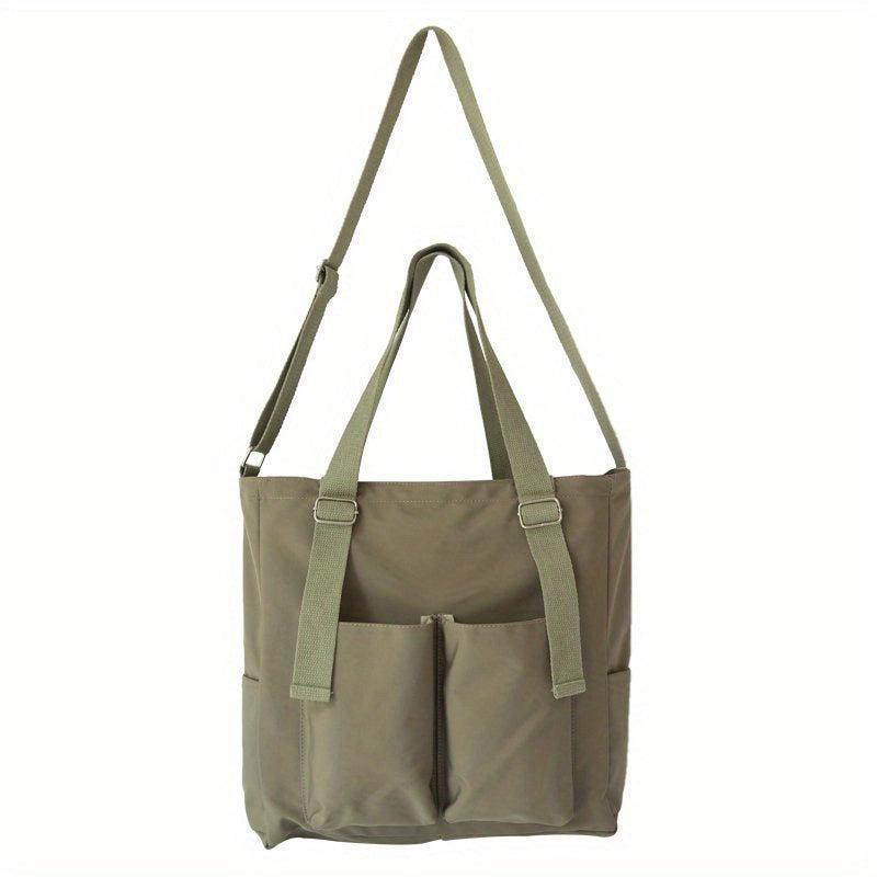 Solid Canvas Tote Bag Student Shoulder Bag Crossbody Bag