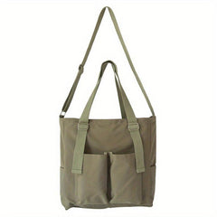 Solid Canvas Tote Bag Student Shoulder Bag Crossbody Bag