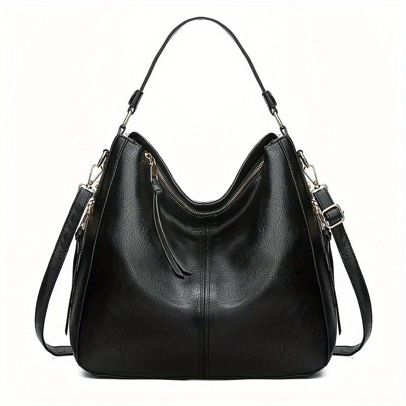 Solid Zipper Tote Bag PU Leather Large Capacity Handbag