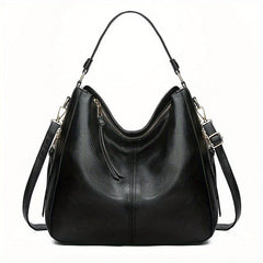 Solid Zipper Tote Bag PU Leather Large Capacity Handbag