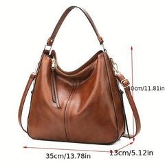 Solid Zipper Tote Bag PU Leather Large Capacity Handbag