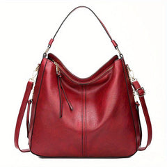 Solid Zipper Tote Bag PU Leather Large Capacity Handbag