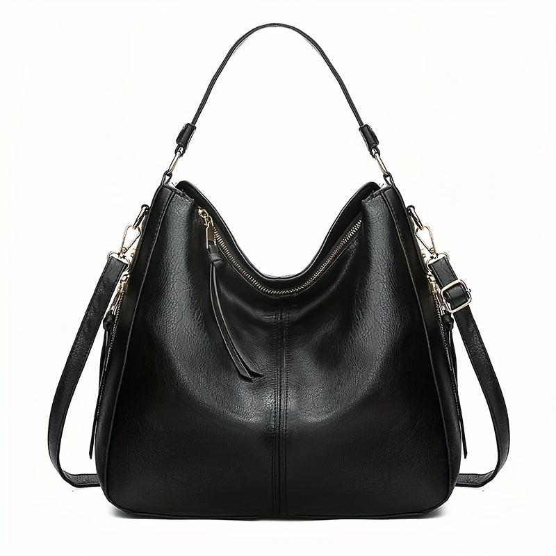 Solid Zipper Tote Bag PU Leather Large Capacity Handbag