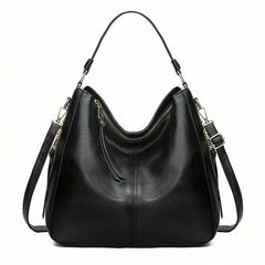 Solid Zipper Tote Bag PU Leather Large Capacity Handbag