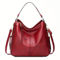 Solid Zipper Tote Bag PU Leather Large Capacity Handbag