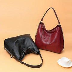 Solid Zipper Tote Bag PU Leather Large Capacity Handbag