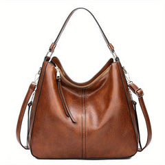 Solid Zipper Tote Bag PU Leather Large Capacity Handbag
