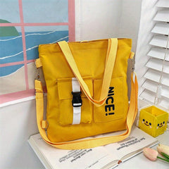 Canvas Zipper Shoulder Bag Adjustable Strap Casual Tote Bag