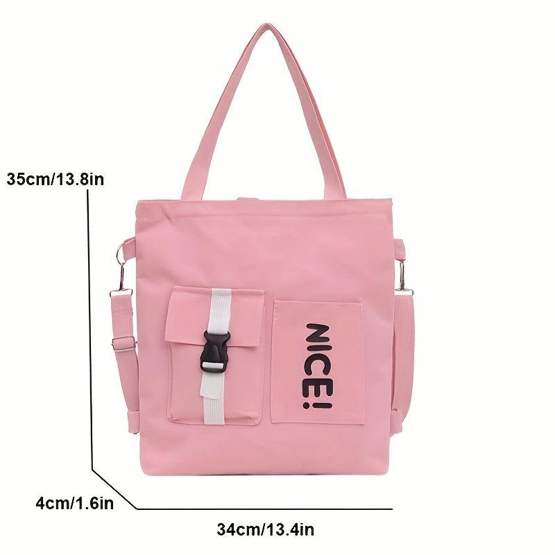 Canvas Zipper Shoulder Bag Adjustable Strap Casual Tote Bag