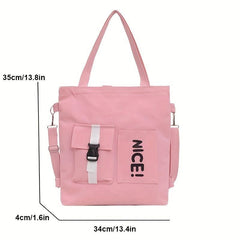Canvas Zipper Shoulder Bag Adjustable Strap Casual Tote Bag