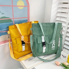 Canvas Zipper Shoulder Bag Adjustable Strap Casual Tote Bag