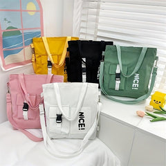 Canvas Zipper Shoulder Bag Adjustable Strap Casual Tote Bag