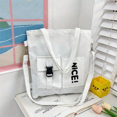 Canvas Zipper Shoulder Bag Adjustable Strap Casual Tote Bag