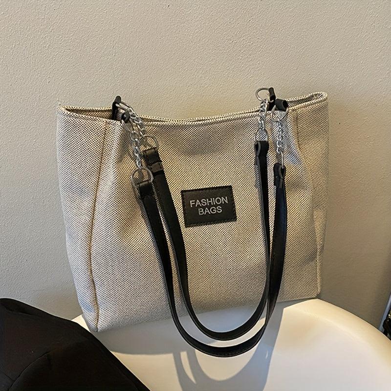 Letter Decor Shoulder Bag Casual Zipper Tote Handbag