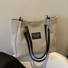 Letter Decor Shoulder Bag Casual Zipper Tote Handbag
