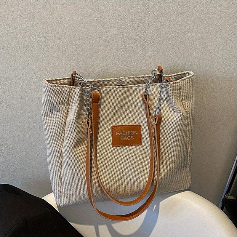 Letter Decor Shoulder Bag Casual Zipper Tote Handbag