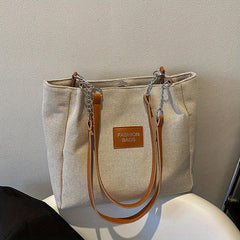 Letter Decor Shoulder Bag Casual Zipper Tote Handbag
