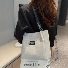 Letter Decor Shoulder Bag Casual Zipper Tote Handbag