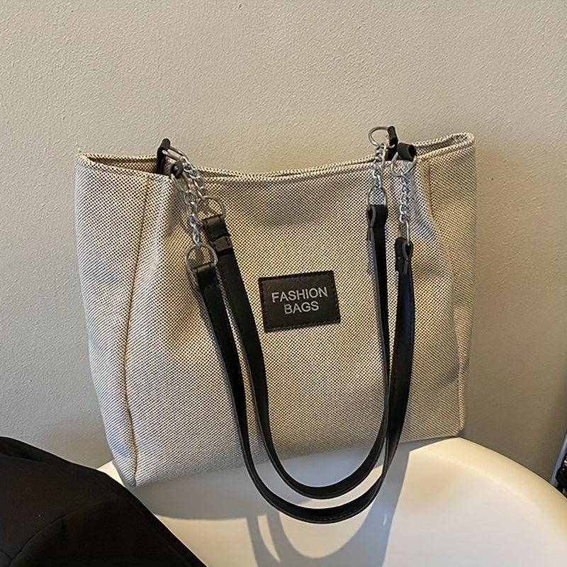 Letter Decor Shoulder Bag Casual Zipper Tote Handbag