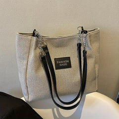 Letter Decor Shoulder Bag Casual Zipper Tote Handbag