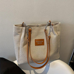 Letter Decor Shoulder Bag Casual Zipper Tote Handbag