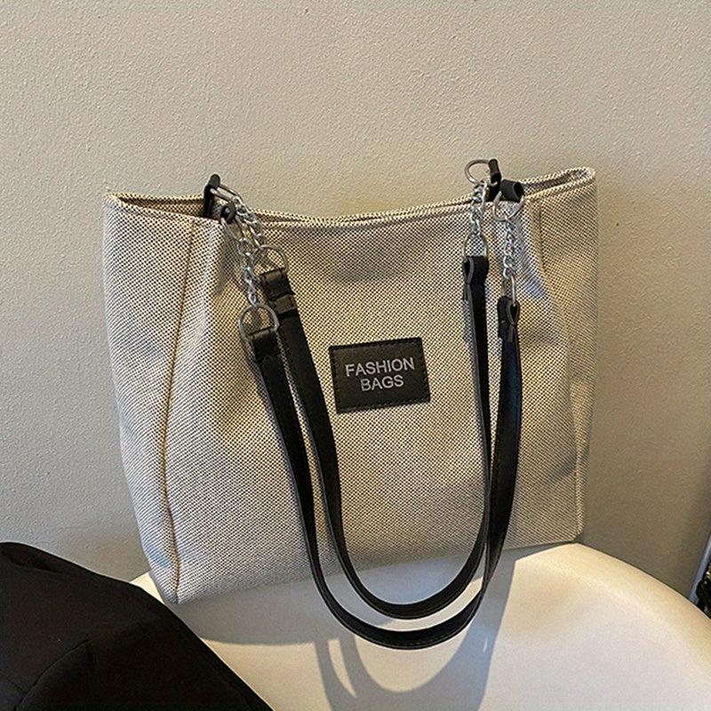 Letter Decor Shoulder Bag Casual Zipper Tote Handbag