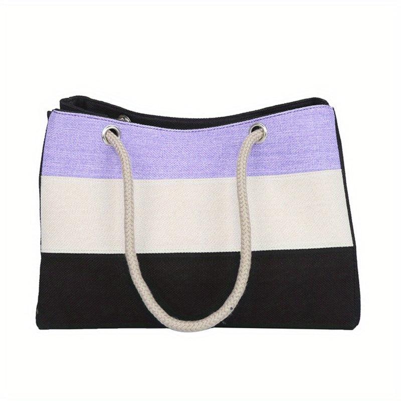 Colorblock Stripes Tote Bag Large Summer Beach Bag Women's Shoulder Bag