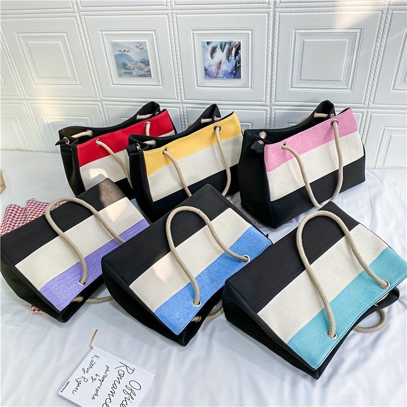Colorblock Stripes Tote Bag Large Summer Beach Bag Women's Shoulder Bag