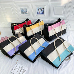 Colorblock Stripes Tote Bag Large Summer Beach Bag Women's Shoulder Bag
