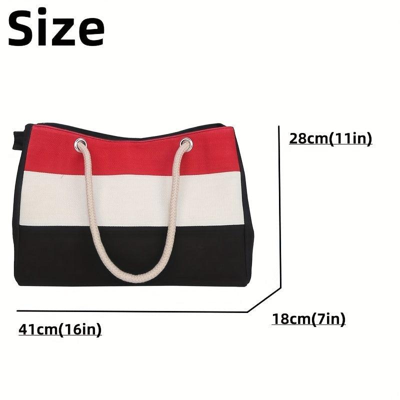 Colorblock Stripes Tote Bag Large Summer Beach Bag Women's Shoulder Bag