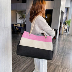 Colorblock Stripes Tote Bag Large Summer Beach Bag Women's Shoulder Bag