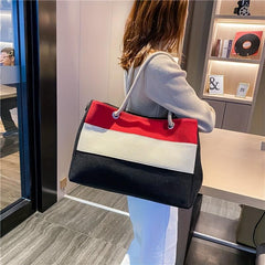 Colorblock Stripes Tote Bag Large Summer Beach Bag Women's Shoulder Bag