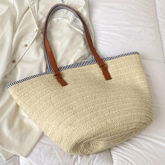 Straw Woven Tote Bag Tassel Decor Summer Beach Bag Boho Style Travel