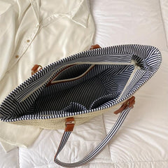 Straw Woven Tote Bag Tassel Decor Summer Beach Bag Boho Style Travel