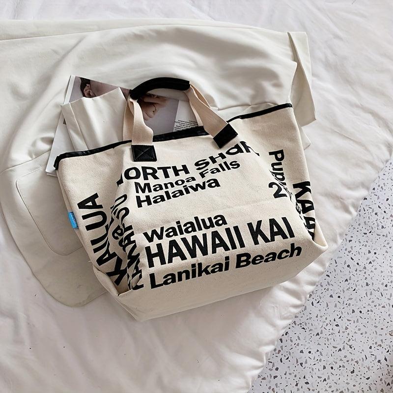Letter Print Canvas Tote Bag Large Capacity Handbag