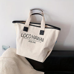Letter Print Canvas Tote Bag Large Capacity Handbag