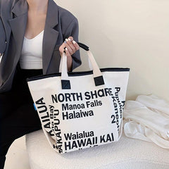 Letter Print Canvas Tote Bag Large Capacity Handbag